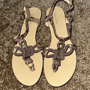 Calvin Klein Women's Snake Print Sandals with Black Accents